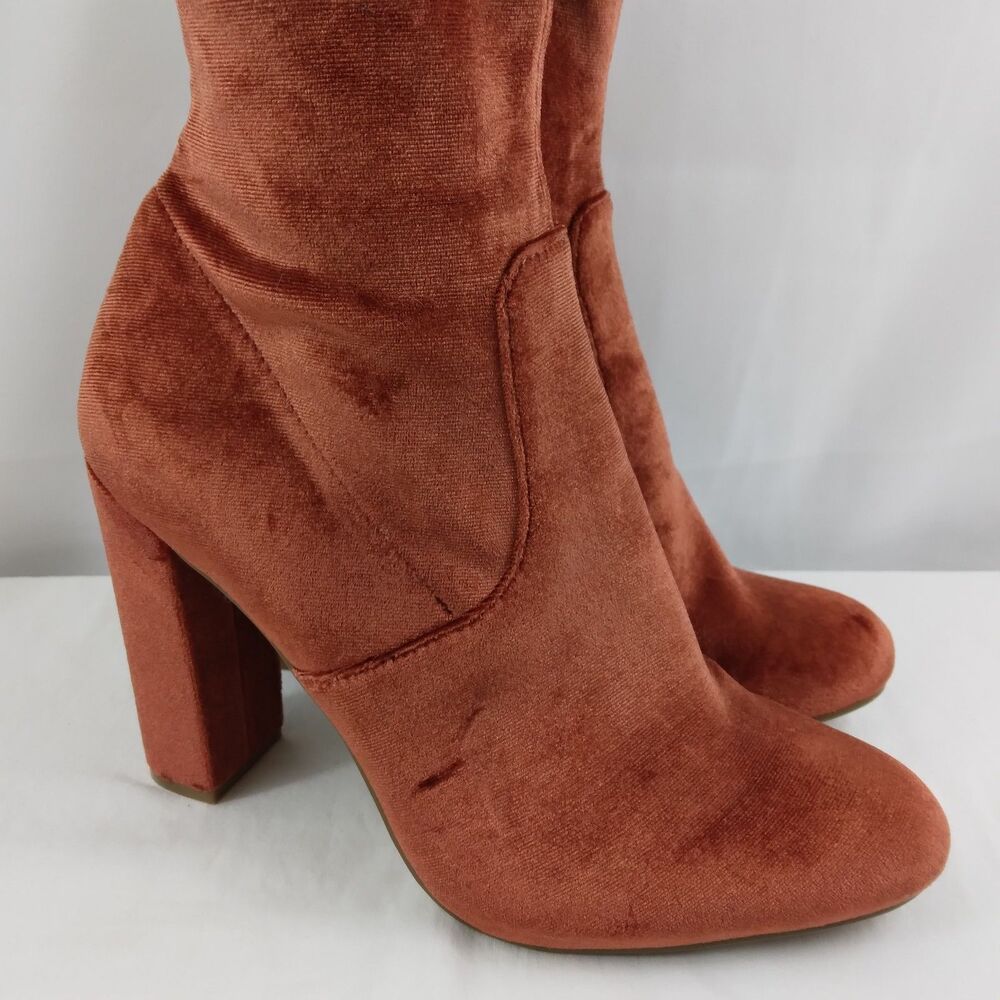Steve Madden Edit Velvet Ankle Boots Booties Rust Terracotta Womens 6.5 M - Picture 2 of 11